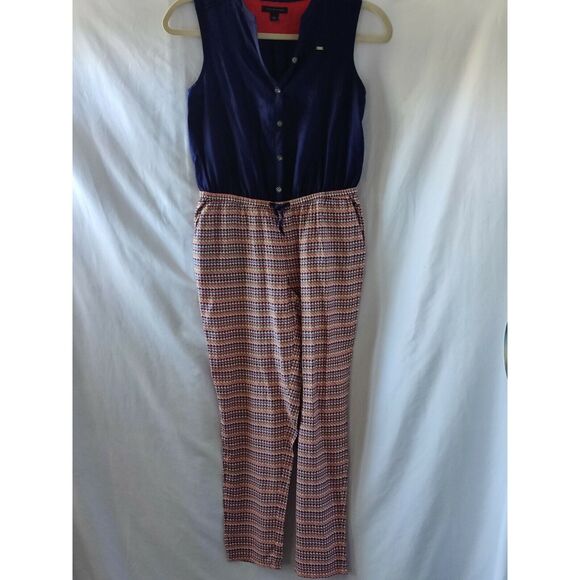 Tommy Hilfiger Womens Jumpsuit Button Front Sleeveless‎ Drawstring Waist Size 12 - Picture 2 of 12